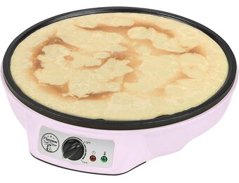 Bestron Crepe Maker voor crêpes met Ø 30cm, pannenkoekenmaker incl. deegverdeler & crêpeskeerder, met antiaanbaklaag & indicatielampje, 1000 Watt, Kleur: roze