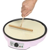 Bestron Crepe Maker voor crêpes met Ø 30cm, pannenkoekenmaker incl. deegverdeler & crêpeskeerder, met antiaanbaklaag & indicatielampje, 1000 Watt, Kleur: roze
