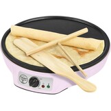 Bestron Crepe Maker voor crêpes met Ø 30cm, pannenkoekenmaker incl. deegverdeler & crêpeskeerder, met antiaanbaklaag & indicatielampje, 1000 Watt, Kleur: roze