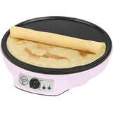 Bestron Crepe Maker voor crêpes met Ø 30cm, pannenkoekenmaker incl. deegverdeler & crêpeskeerder, met antiaanbaklaag & indicatielampje, 1000 Watt, Kleur: roze
