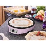 Bestron Crepe Maker voor crêpes met Ø 30cm, pannenkoekenmaker incl. deegverdeler & crêpeskeerder, met antiaanbaklaag & indicatielampje, 1000 Watt, Kleur: roze
