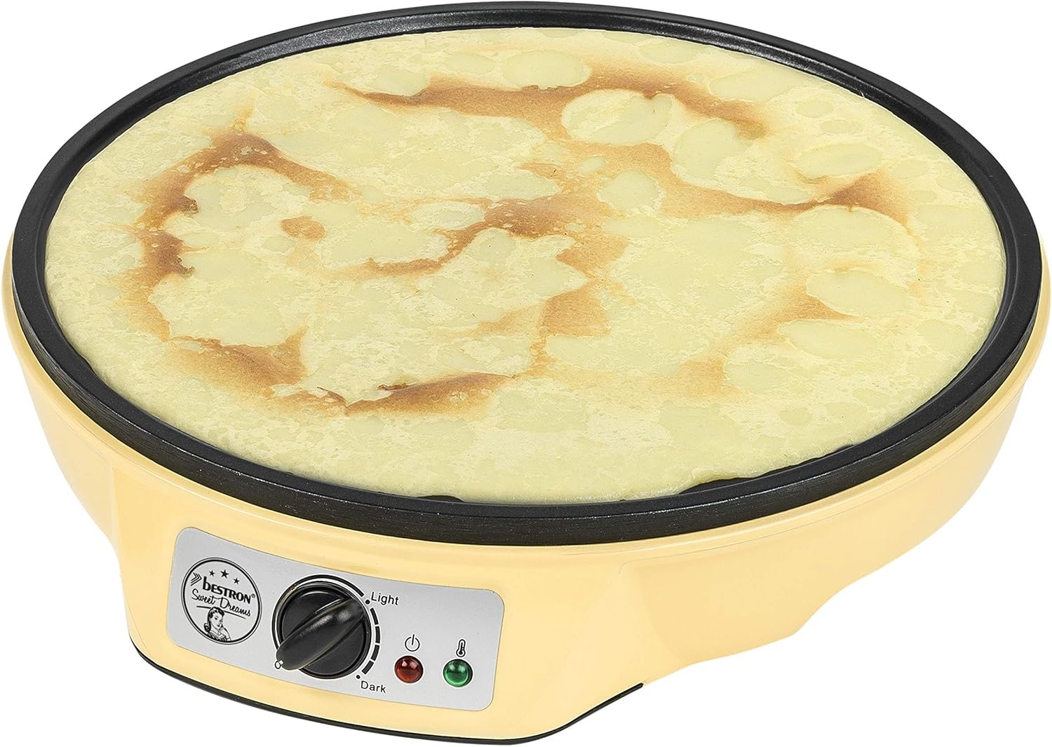 Bestron Crepe Maker voor crêpes met Ø 30cm, pannenkoekenmaker incl. deegverdeler & crêpeskeerder, met antiaanbaklaag & indicatielampje, 1000 Watt, Kleur: roze