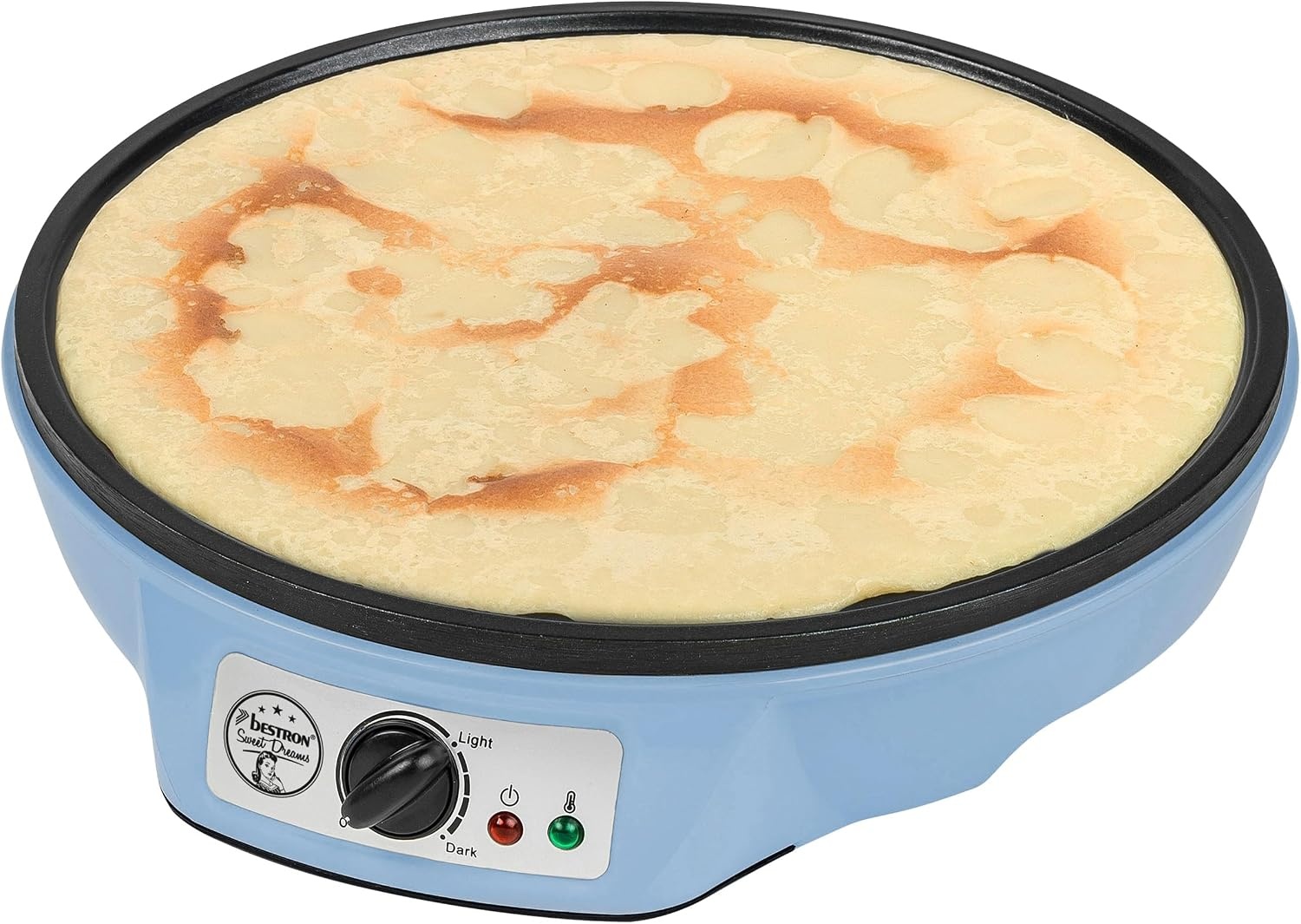 Bestron Crepe Maker voor crêpes met Ø 30cm, pannenkoekenmaker incl. deegverdeler & crêpeskeerder, met antiaanbaklaag & indicatielampje, 1000 Watt, Kleur: roze