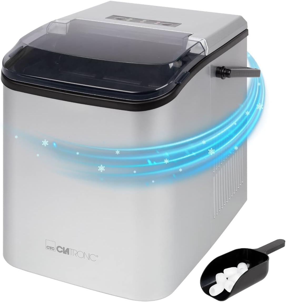 Clatronic IJsblokjesmachine ijsblokjes na 10 minuten zelfreinigend voor grote en kleine blokjes 12 kg/24 uur kleine ijsmaker van 1 5 liter watertank ijsblokjesmaker EWB 3785 zilver