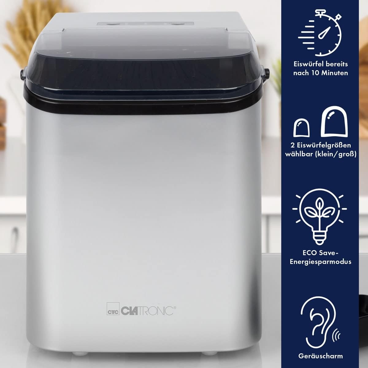 Clatronic IJsblokjesmachine ijsblokjes na 10 minuten zelfreinigend voor grote en kleine blokjes 12 kg/24 uur kleine ijsmaker van 1 5 liter watertank ijsblokjesmaker EWB 3785 zilver