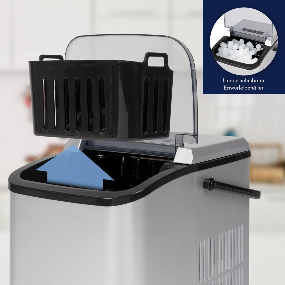 Clatronic IJsblokjesmachine ijsblokjes na 10 minuten zelfreinigend voor grote en kleine blokjes 12 kg/24 uur kleine ijsmaker van 1 5 liter watertank ijsblokjesmaker EWB 3785 zilver