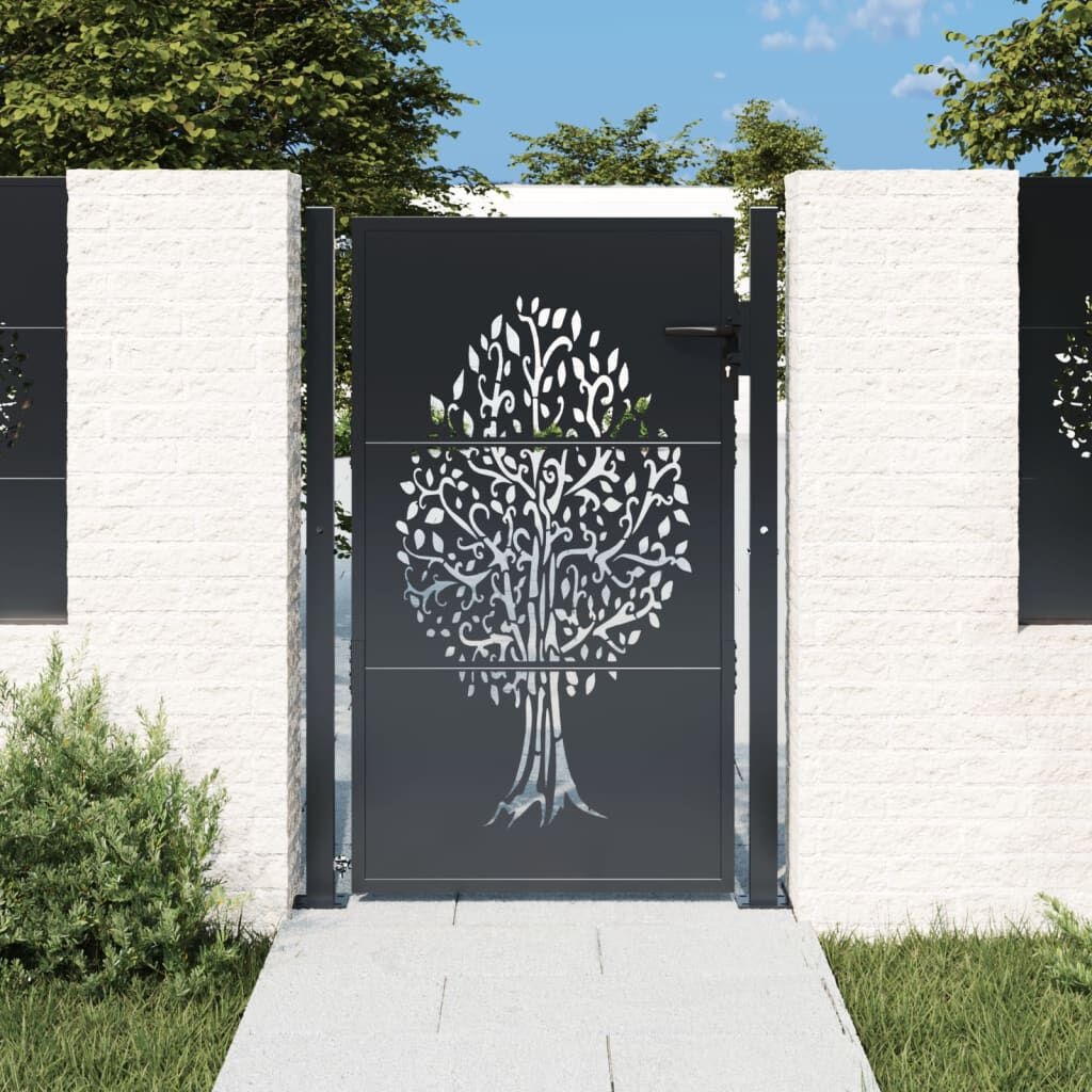 vidaXL Poort 105x155 cm met boomontwerp staal antracietkleurig