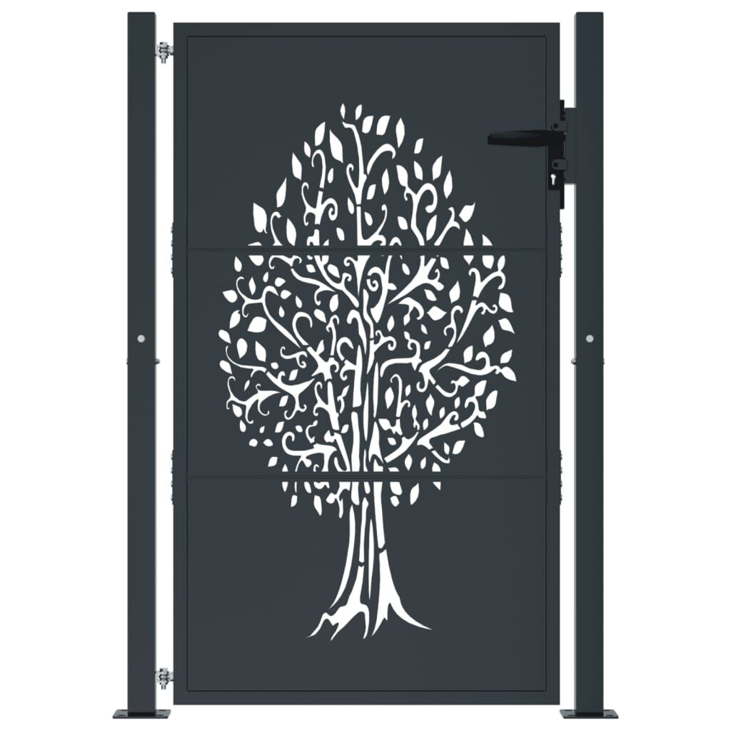 vidaXL Poort 105x155 cm met boomontwerp staal antracietkleurig