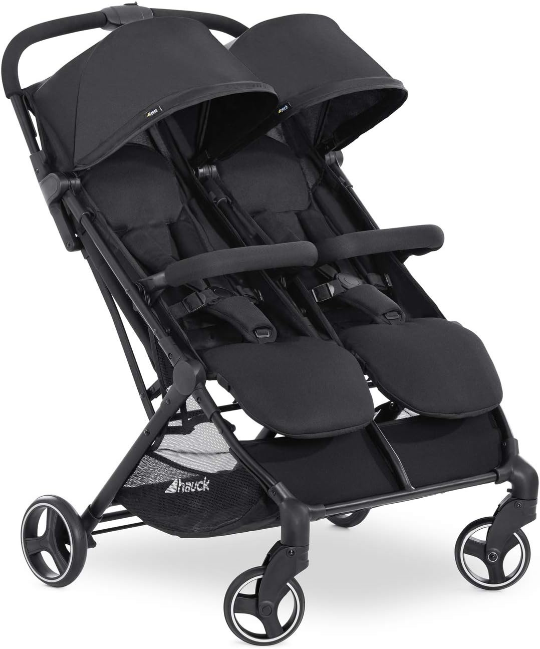 Hauck Swift X Duo tweepersoons kinderwagen, opvouwbaar met verstelbare functie vanaf de geboorte, voor 2 kinderen tot 15 kg per stuk, mand tot 6 kg, lekvrije wielen (zwart)