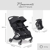 Hauck Swift X Duo tweepersoons kinderwagen, opvouwbaar met verstelbare functie vanaf de geboorte, voor 2 kinderen tot 15 kg per stuk, mand tot 6 kg, lekvrije wielen (zwart)