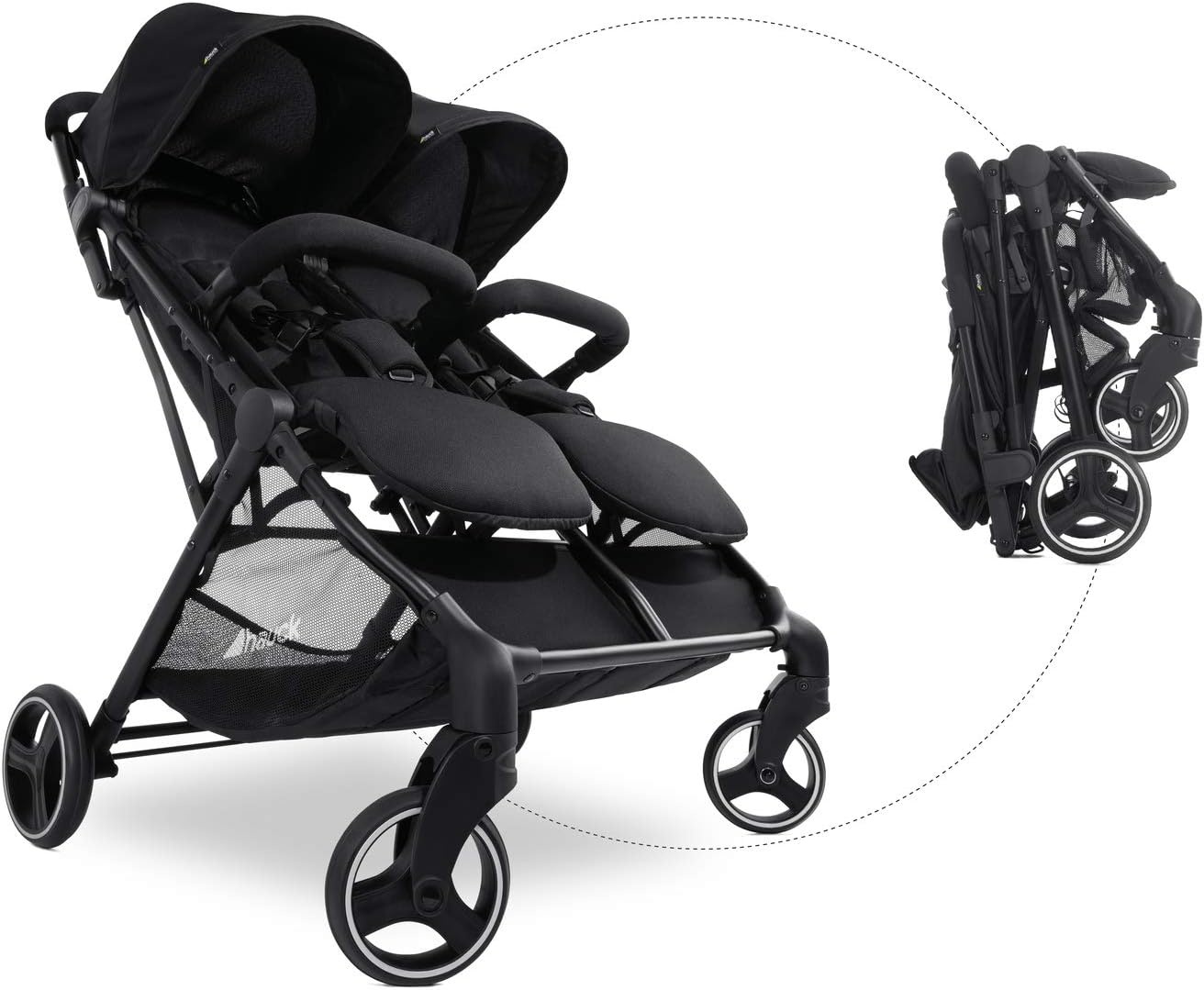 Hauck Swift X Duo tweepersoons kinderwagen, opvouwbaar met verstelbare functie vanaf de geboorte, voor 2 kinderen tot 15 kg per stuk, mand tot 6 kg, lekvrije wielen (zwart)