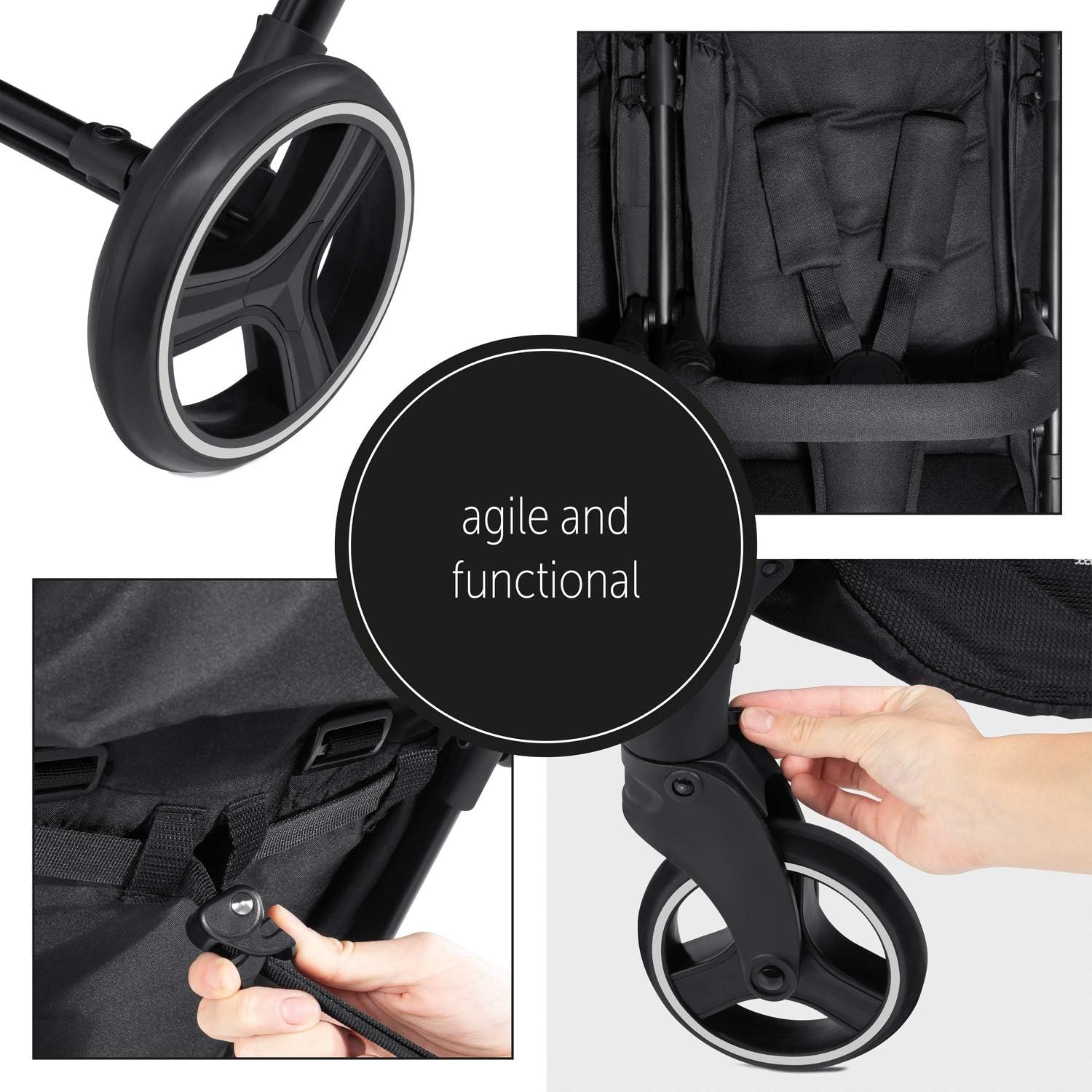 Hauck Swift X Duo tweepersoons kinderwagen, opvouwbaar met verstelbare functie vanaf de geboorte, voor 2 kinderen tot 15 kg per stuk, mand tot 6 kg, lekvrije wielen (zwart)