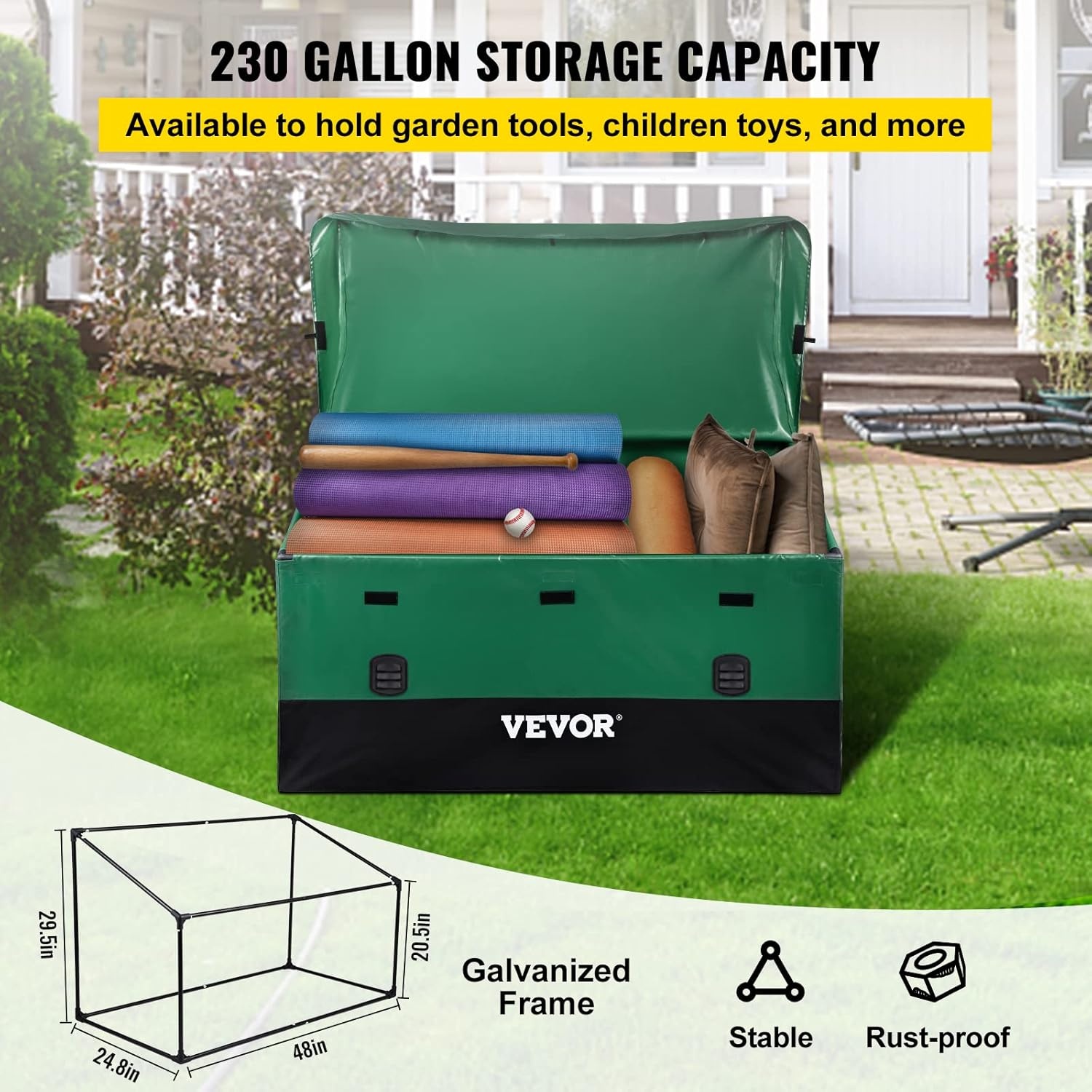 VEVOR Buitenopbergbox 1013 Liter - 147 x 86 x 108 cm - Groen en Zwart - Weerbestendig