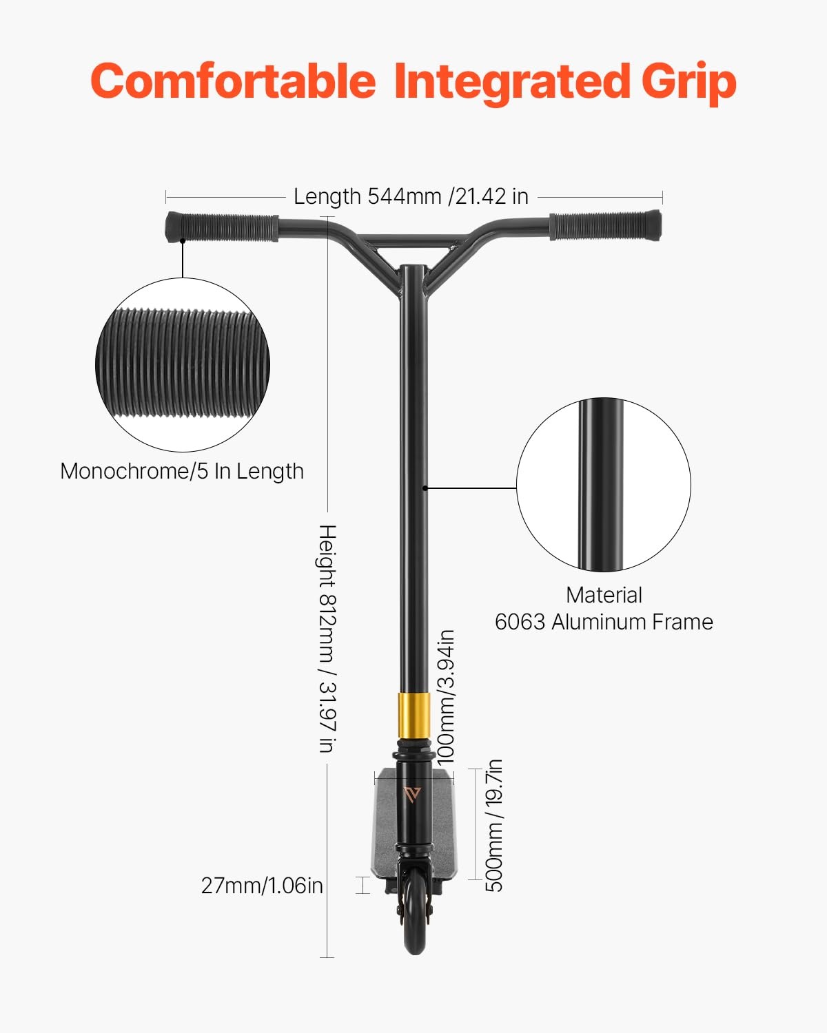 VEVOR Stuntstep voor kinderen van 11 tot 13 jaar, trucstep, 100 mm PU-wielen voor beginners en gevorderden, licht aluminium platform, ABEC-9-kogellagers