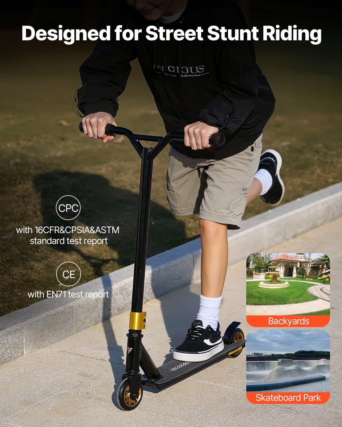 VEVOR Stuntstep voor kinderen van 11 tot 13 jaar, trucstep, 100 mm PU-wielen voor beginners en gevorderden, licht aluminium platform, ABEC-9-kogellagers