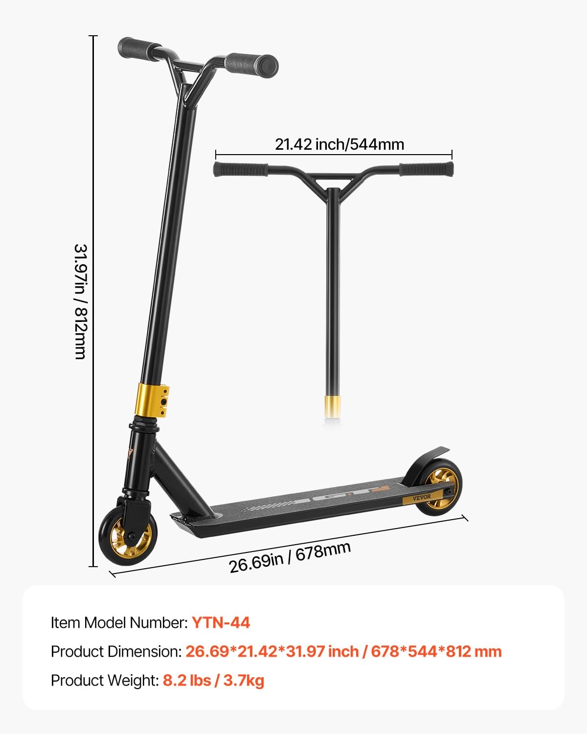 VEVOR Stuntstep voor kinderen van 11 tot 13 jaar, trucstep, 100 mm PU-wielen voor beginners en gevorderden, licht aluminium platform, ABEC-9-kogellagers