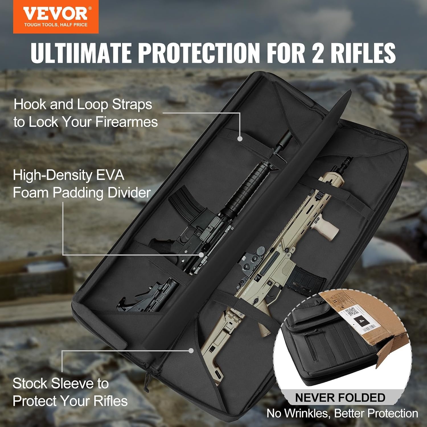 VEVOR Rifle Bag 1 Piece Gun Bag 1016 mm Portable Long Gun Case 2 Rifles & 2 Pistols Hunting Gun Bag Black Gun Bag Waterproof Rifle Case Weapon Bag Including Molle System