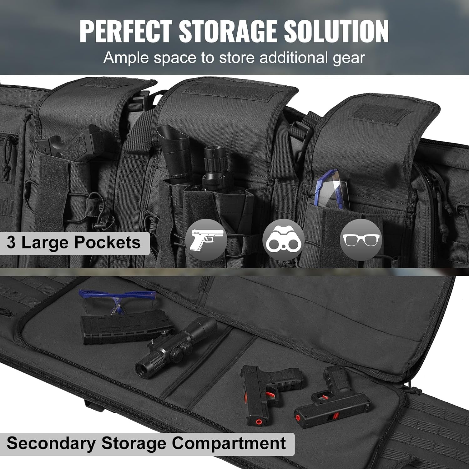 VEVOR Rifle Bag 1 Piece Gun Bag 1016 mm Portable Long Gun Case 2 Rifles & 2 Pistols Hunting Gun Bag Black Gun Bag Waterproof Rifle Case Weapon Bag Including Molle System