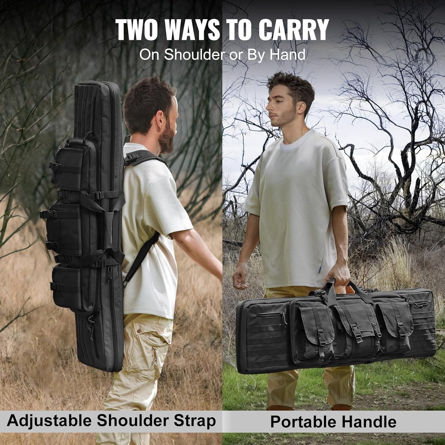 VEVOR Rifle Bag 1 Piece Gun Bag 1016 mm Portable Long Gun Case 2 Rifles & 2 Pistols Hunting Gun Bag Black Gun Bag Waterproof Rifle Case Weapon Bag Including Molle System
