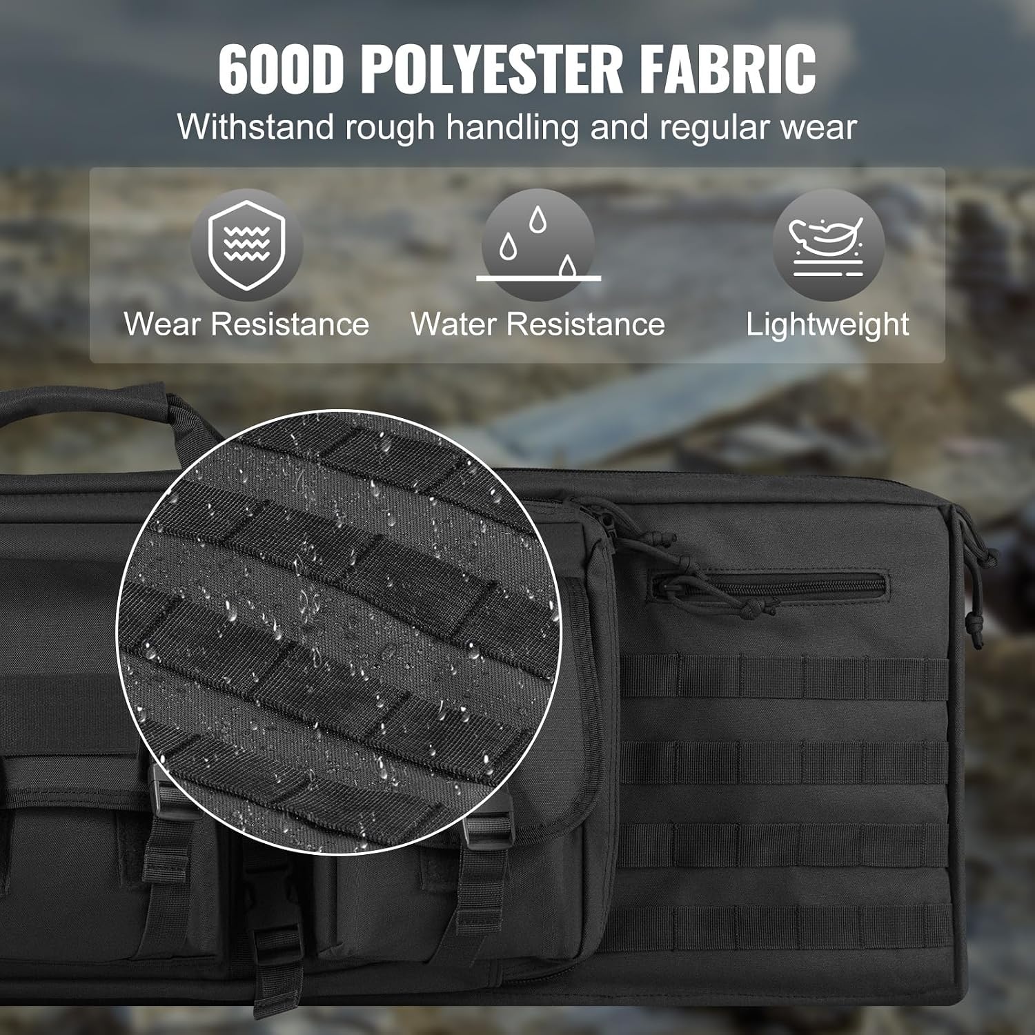 VEVOR Rifle Bag 1 Piece Gun Bag 1016 mm Portable Long Gun Case 2 Rifles & 2 Pistols Hunting Gun Bag Black Gun Bag Waterproof Rifle Case Weapon Bag Including Molle System