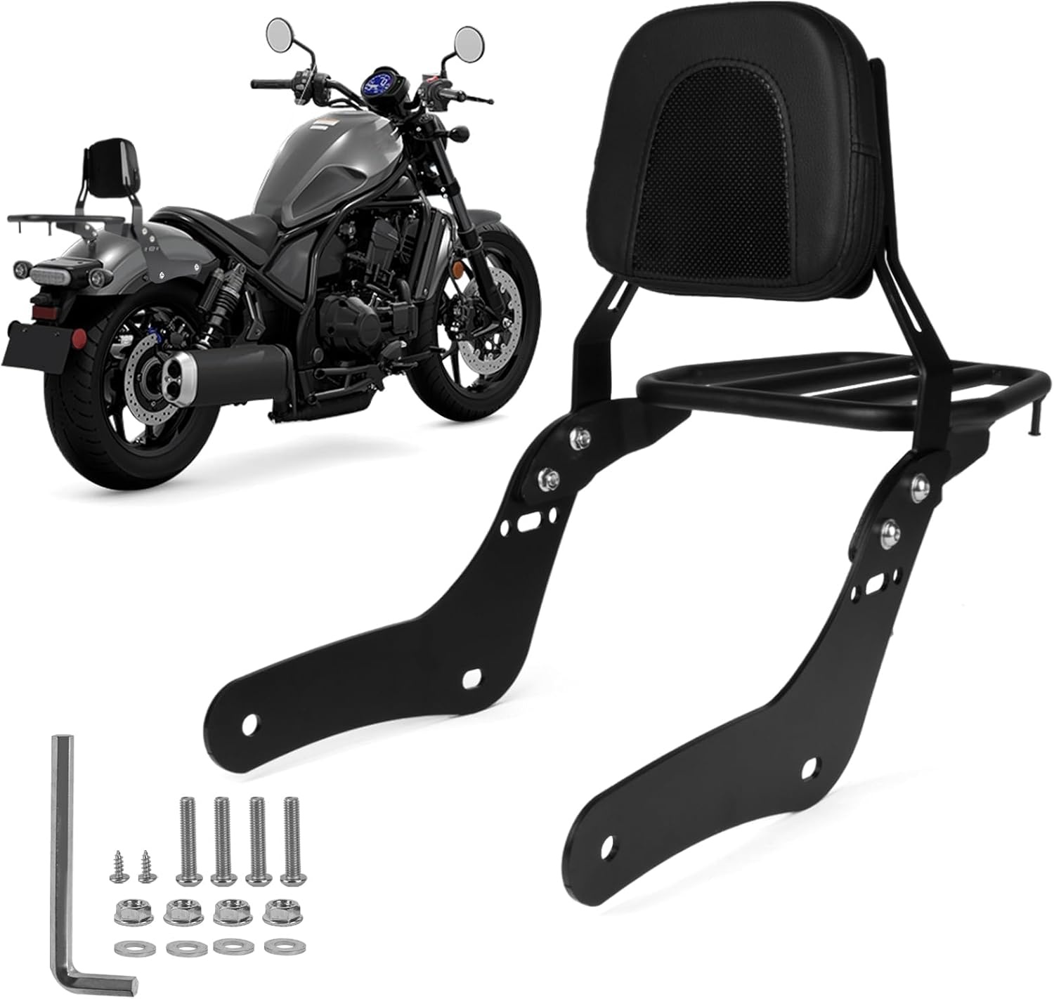 PSLER Sissybar, Rugleuning voor Rebel 1100, Afneembare Sissybar, Rugleuning voor Passagier Motorfiets met Bagagerek, voor Rebel CMX1100, Rebel 1100, DCT, ABS, 2021, 2022, 2023, 2024