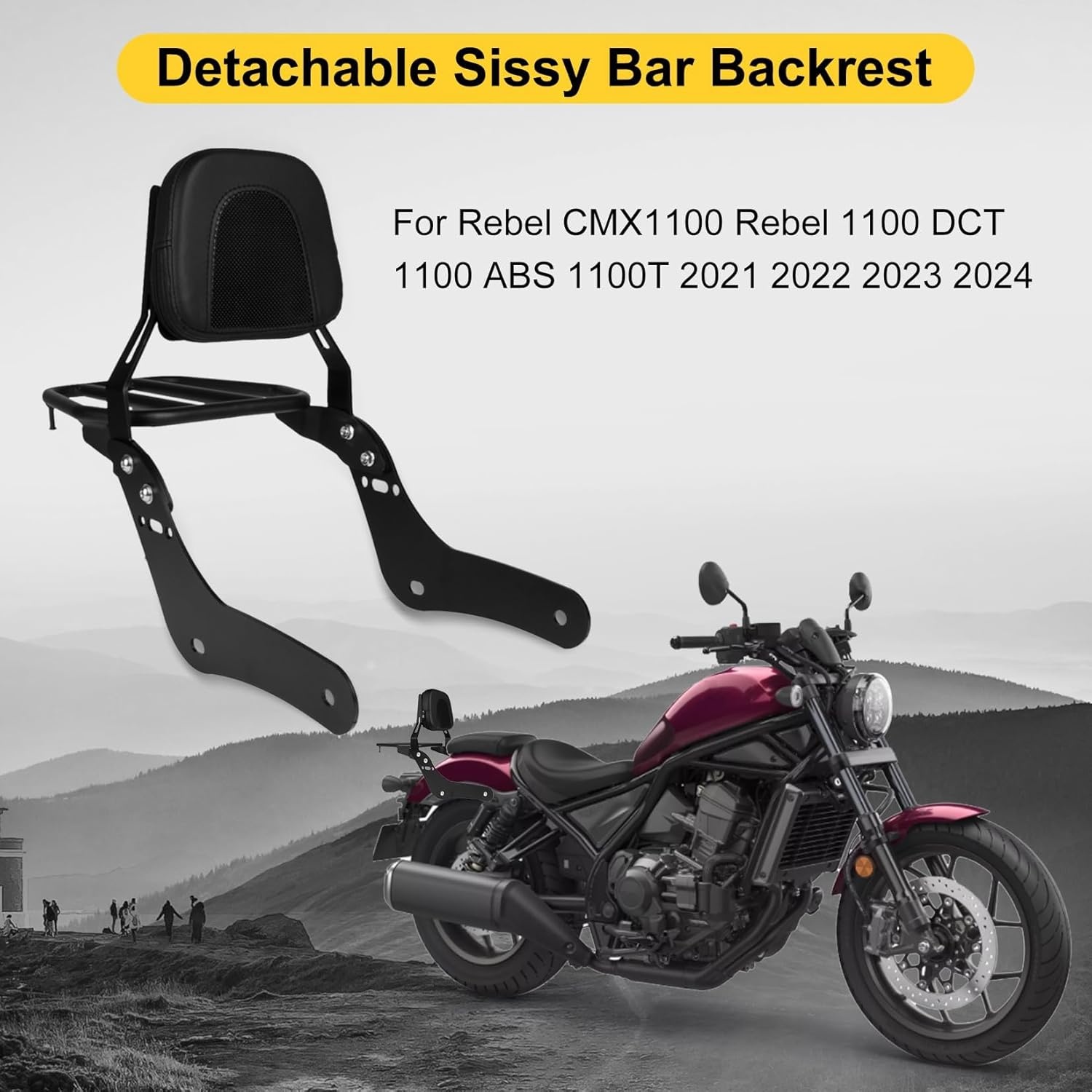 PSLER Sissybar, Rugleuning voor Rebel 1100, Afneembare Sissybar, Rugleuning voor Passagier Motorfiets met Bagagerek, voor Rebel CMX1100, Rebel 1100, DCT, ABS, 2021, 2022, 2023, 2024