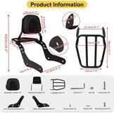 PSLER Sissybar, Rugleuning voor Rebel 1100, Afneembare Sissybar, Rugleuning voor Passagier Motorfiets met Bagagerek, voor Rebel CMX1100, Rebel 1100, DCT, ABS, 2021, 2022, 2023, 2024
