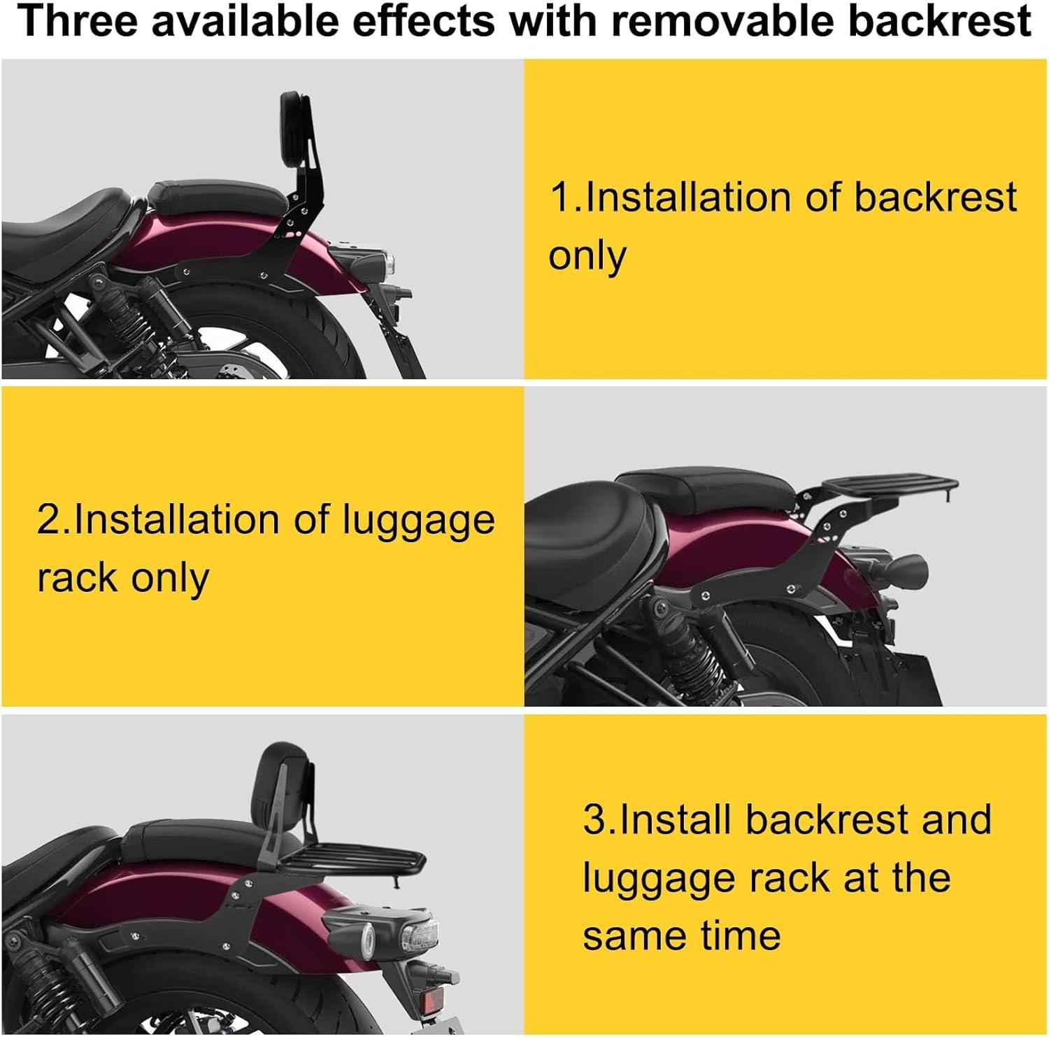 PSLER Sissybar, Rugleuning voor Rebel 1100, Afneembare Sissybar, Rugleuning voor Passagier Motorfiets met Bagagerek, voor Rebel CMX1100, Rebel 1100, DCT, ABS, 2021, 2022, 2023, 2024