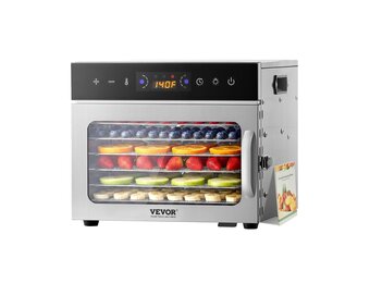 VEVOR Food Dehydrator, 6 Stainless Steel Trays Electric Food Dryer 400W, Adjustable Temperature, 24H Timer, Freeze Dryer for Meat, Fruit, Vegetable, Dog Treats