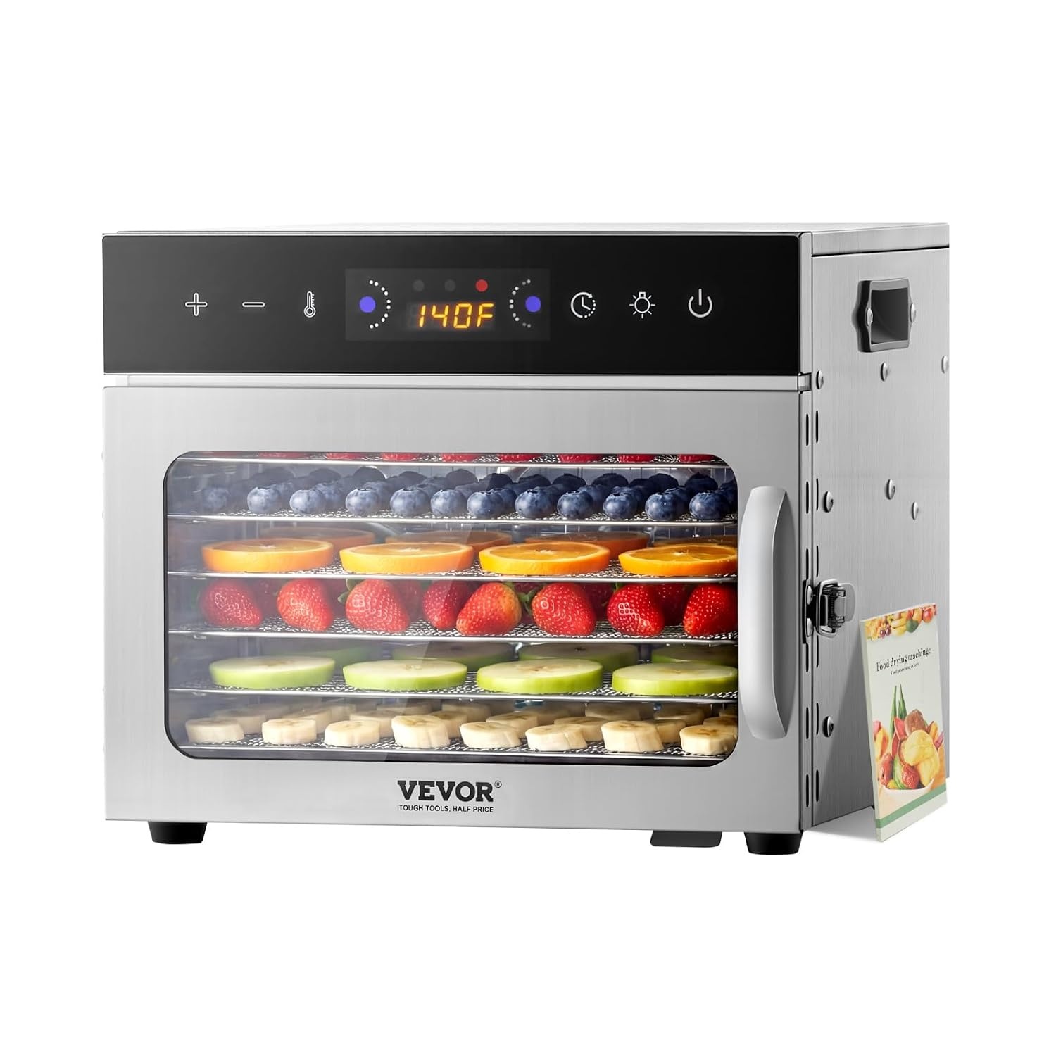 VEVOR Food Dehydrator, 6 Stainless Steel Trays Electric Food Dryer 400W, Adjustable Temperature, 24H Timer, Freeze Dryer for Meat, Fruit, Vegetable, Dog Treats
