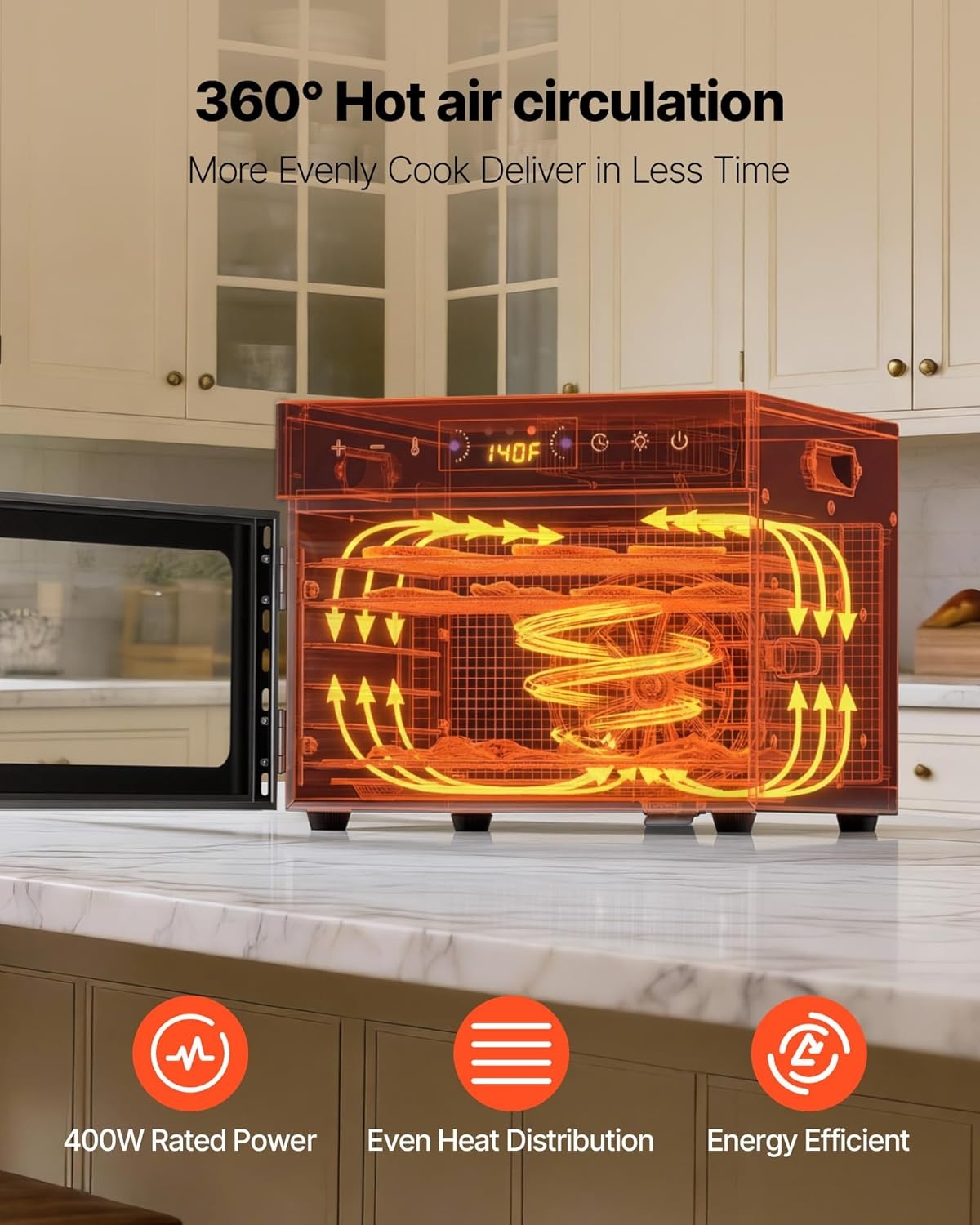 VEVOR Food Dehydrator, 6 Stainless Steel Trays Electric Food Dryer 400W, Adjustable Temperature, 24H Timer, Freeze Dryer for Meat, Fruit, Vegetable, Dog Treats