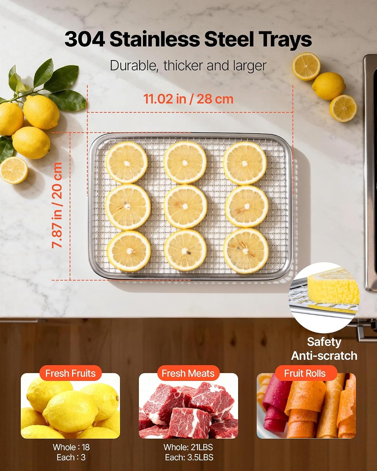 VEVOR Food Dehydrator, 6 Stainless Steel Trays Electric Food Dryer 400W, Adjustable Temperature, 24H Timer, Freeze Dryer for Meat, Fruit, Vegetable, Dog Treats