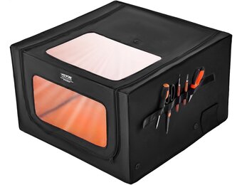 VEVOR Lasergraveermachine behuizing, 80 x 80 x 50 cm, laserbehuizing, zicht in twee richtingen, vlamvertragende en vuurvaste beschermhoes, met afvoerventilator en -buis, isoleert rook, lawaai en