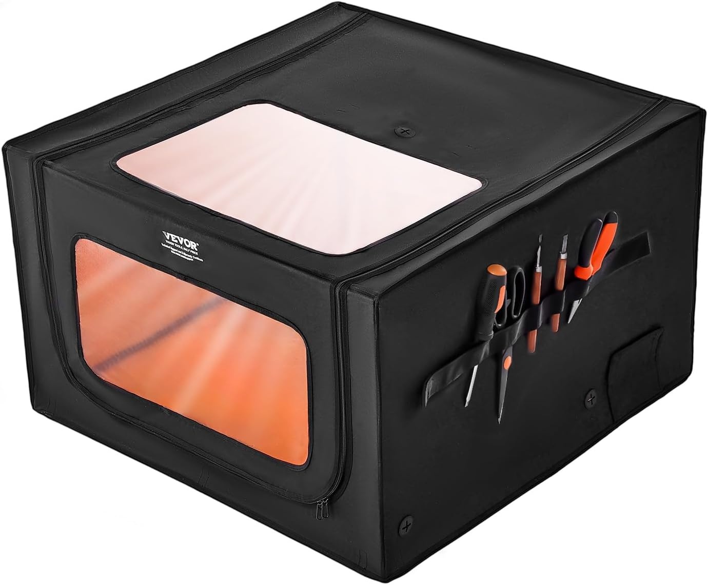 VEVOR Lasergraveermachine behuizing, 80 x 80 x 50 cm, laserbehuizing, zicht in twee richtingen, vlamvertragende en vuurvaste beschermhoes, met afvoerventilator en -buis, isoleert rook, lawaai en
