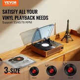 VEVOR Vinylplatenspeler, 3 snelheden, geïntegreerde stereo-luidsprekers 3 W, riemaandrijving, magneetcartridge, ondersteuning 33/45/78 omwentelingen aan RCA-uitgang, voor 18/25/30 cm vinylplaten