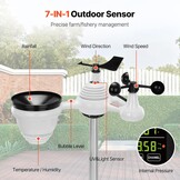 VEVOR Weerstation voor binnen en buiten, draadloos, 7-in-1, groot kleurendisplay, 7,5 inch, digitaal weerstation, voorspellende gegevens, alarm voor temperatuur, vochtigheid, snelheid, richting, wind,