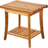 VEVOR Teakhouten douchebank, waterdicht, met opbergrek, antislip voetkussens, maximale belasting 180 kg, voor binnen en buiten, 500 x 363 x 455 mm