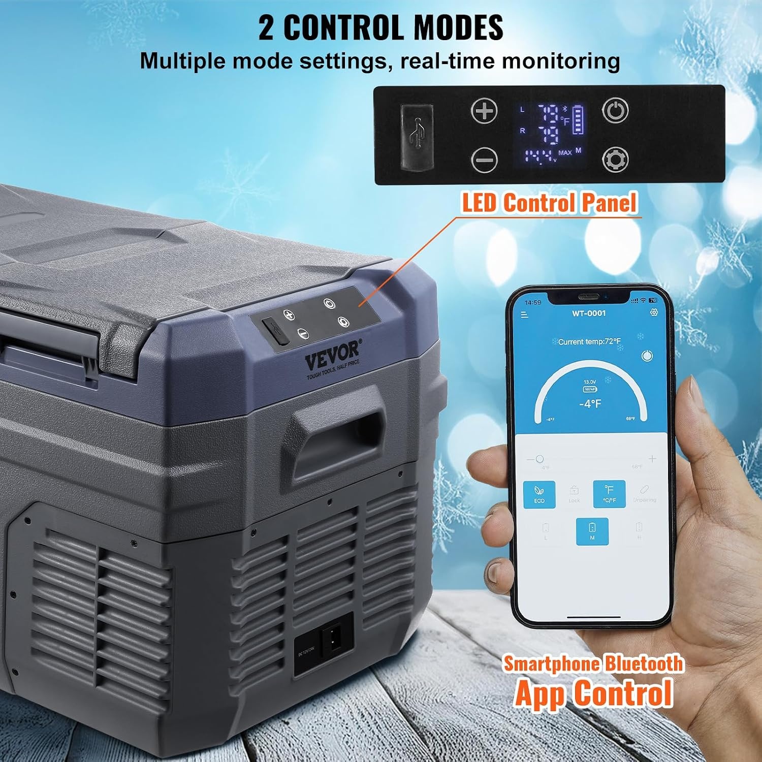 VEVOR NLS35, 12 Volt Auto Koelkast Koelkast, 25 liter (26.4qt) Dual Zone Draagbare Vriezer, -4 °F -46 °F Verstelbaar bereik, 12/24V DC en 100-240V AC Compressor Koeler voor Buiten, Camping, RV, Grijs