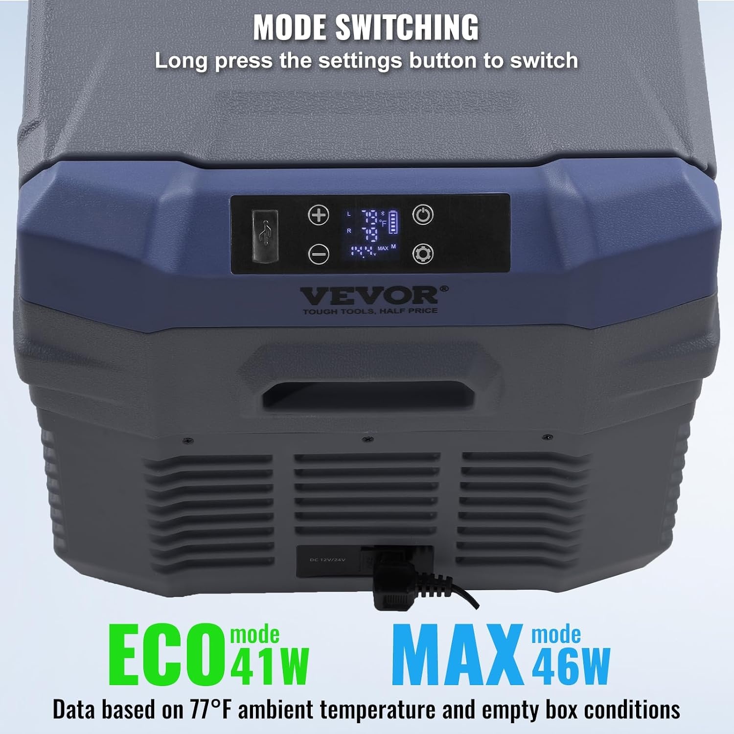 VEVOR NLS35, 12 Volt Auto Koelkast Koelkast, 25 liter (26.4qt) Dual Zone Draagbare Vriezer, -4 °F -46 °F Verstelbaar bereik, 12/24V DC en 100-240V AC Compressor Koeler voor Buiten, Camping, RV, Grijs
