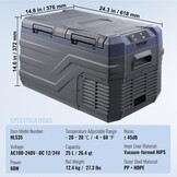 VEVOR NLS35, 12 Volt Auto Koelkast Koelkast, 25 liter (26.4qt) Dual Zone Draagbare Vriezer, -4 °F -46 °F Verstelbaar bereik, 12/24V DC en 100-240V AC Compressor Koeler voor Buiten, Camping, RV, Grijs