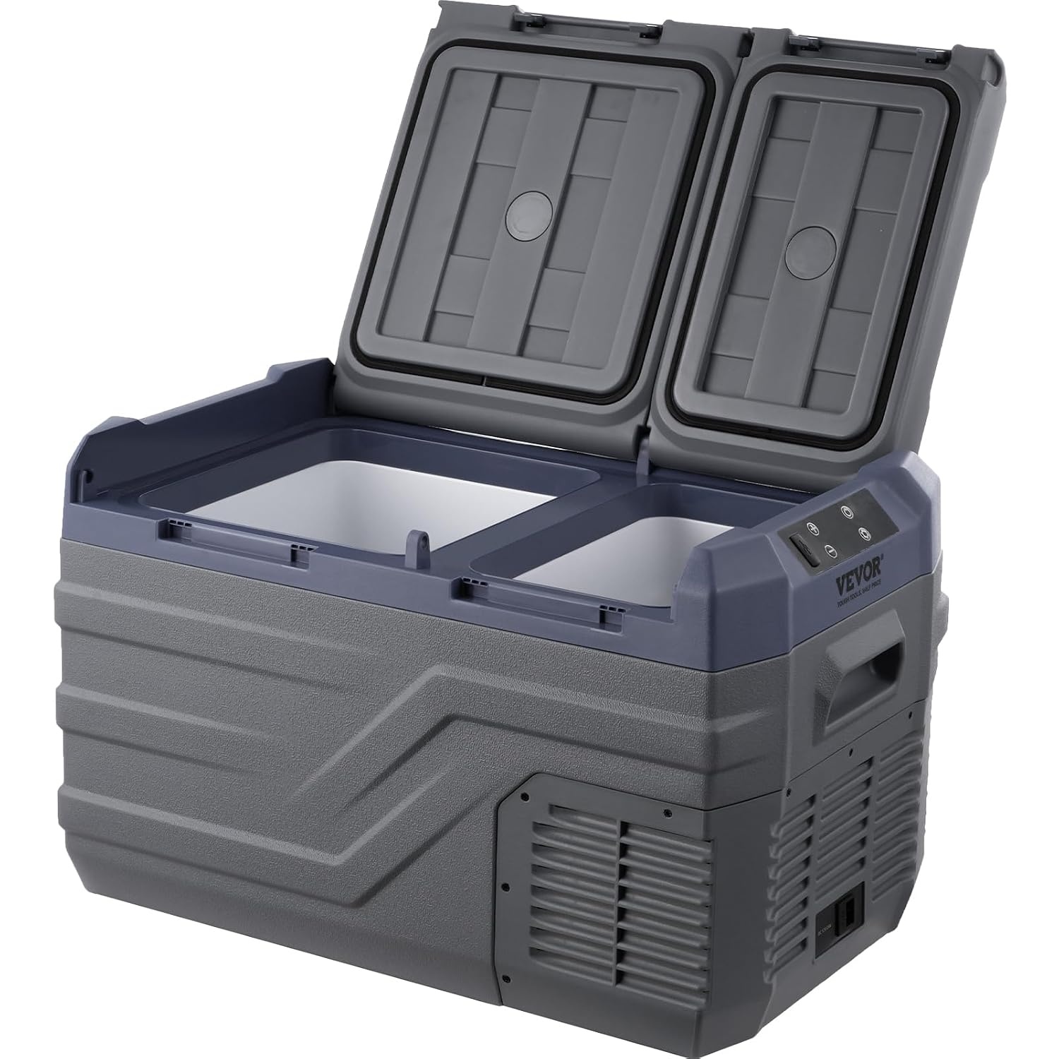 VEVOR NLS35, 12 Volt Auto Koelkast Koelkast, 25 liter (26.4qt) Dual Zone Draagbare Vriezer, -4 °F -46 °F Verstelbaar bereik, 12/24V DC en 100-240V AC Compressor Koeler voor Buiten, Camping, RV, Grijs