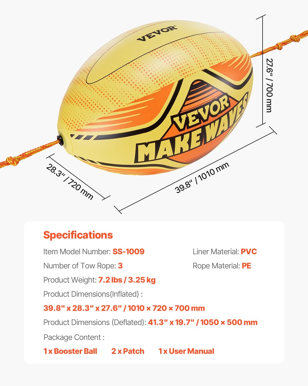 VEVOR Booster Ball voor Funbanden - Geel - 101 x 65 x 65 cm - Inclusief Treklijn