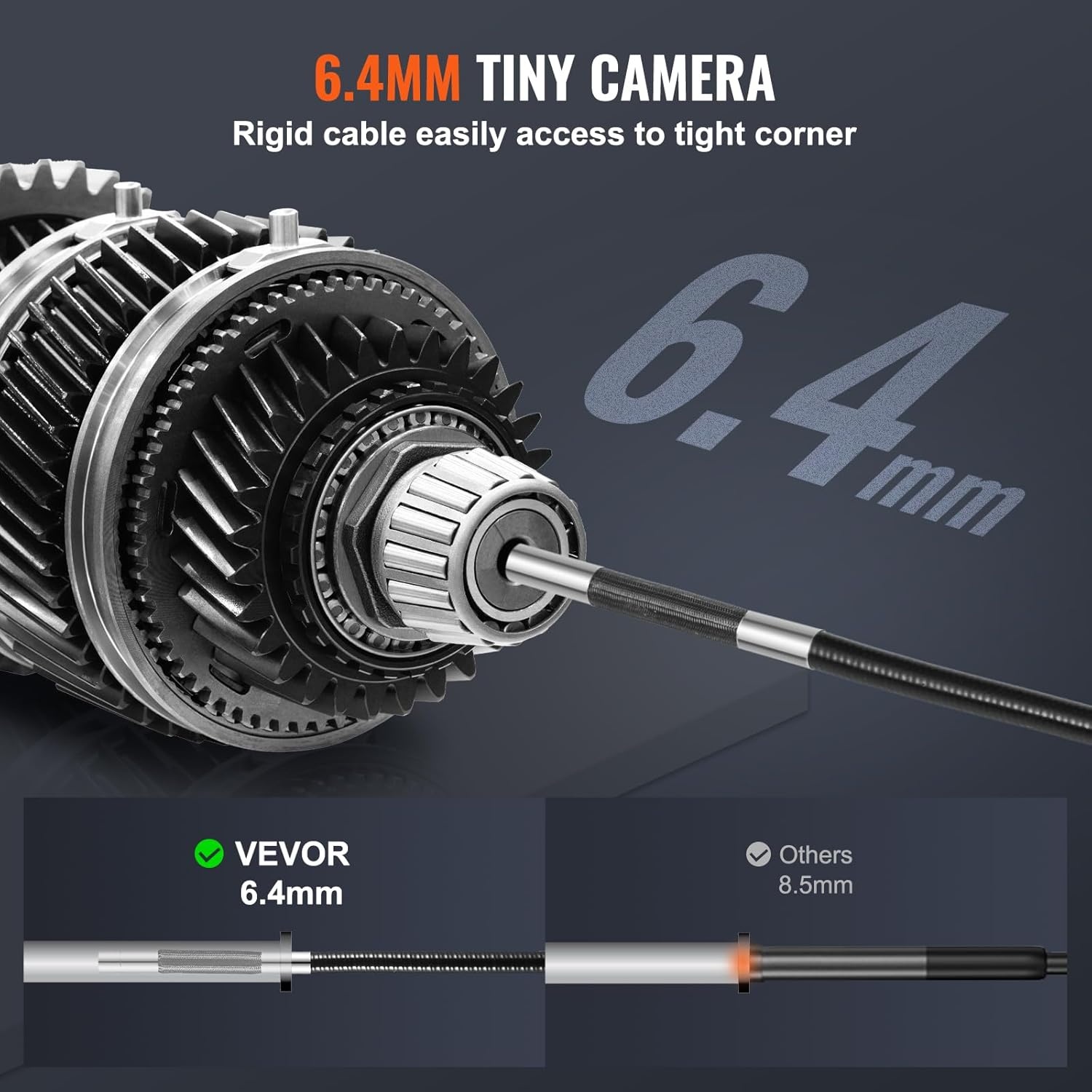 VEVOR Industriële endoscoop, digitale boroscoop-inspectiecamera, endoscoopcamera, 1080p HD, met waterdichte camera, 6,4 mm, IP67 kanaalcamera met 5 inch scherm, 0-180 graden bidirectionele 4500