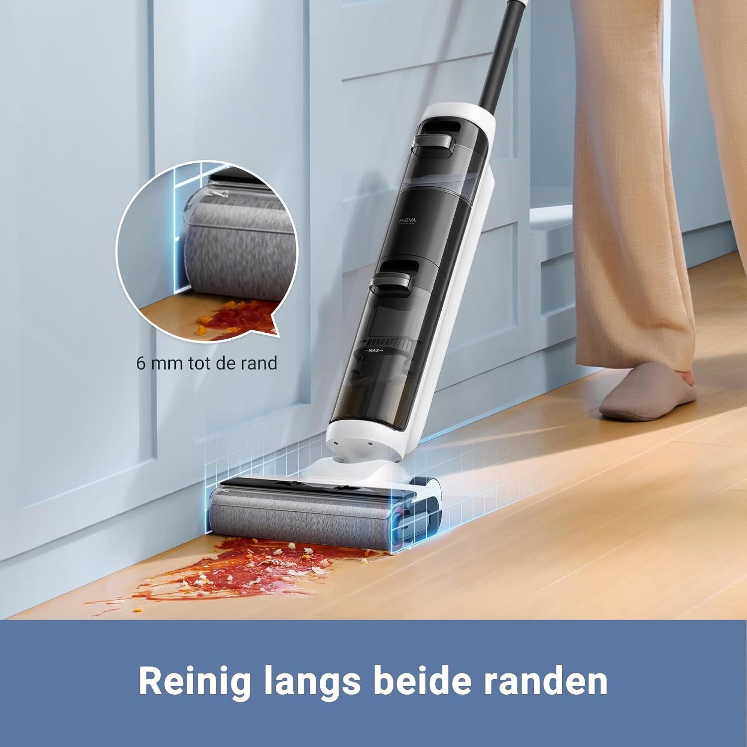 Dreame MOVA K20 Natte en droge stofzuiger, lichtgewicht stofzuiger van 4 kg, automatische reiniging van borstel, looptijd van 30 minuten, reiniging met dubbele rand