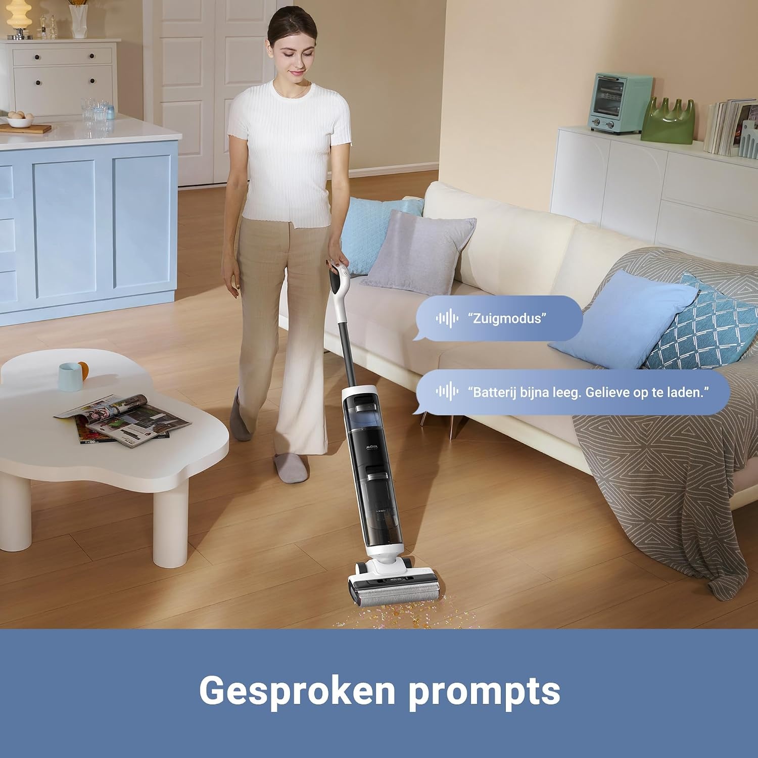 Dreame MOVA K20 Natte en droge stofzuiger, lichtgewicht stofzuiger van 4 kg, automatische reiniging van borstel, looptijd van 30 minuten, reiniging met dubbele rand