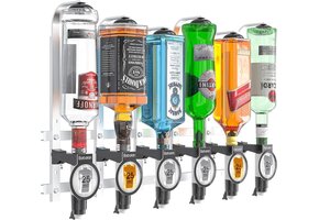 6-Flessen Wanddrankdispenser Zwart - 25ml Maatbekers - 30% Korting