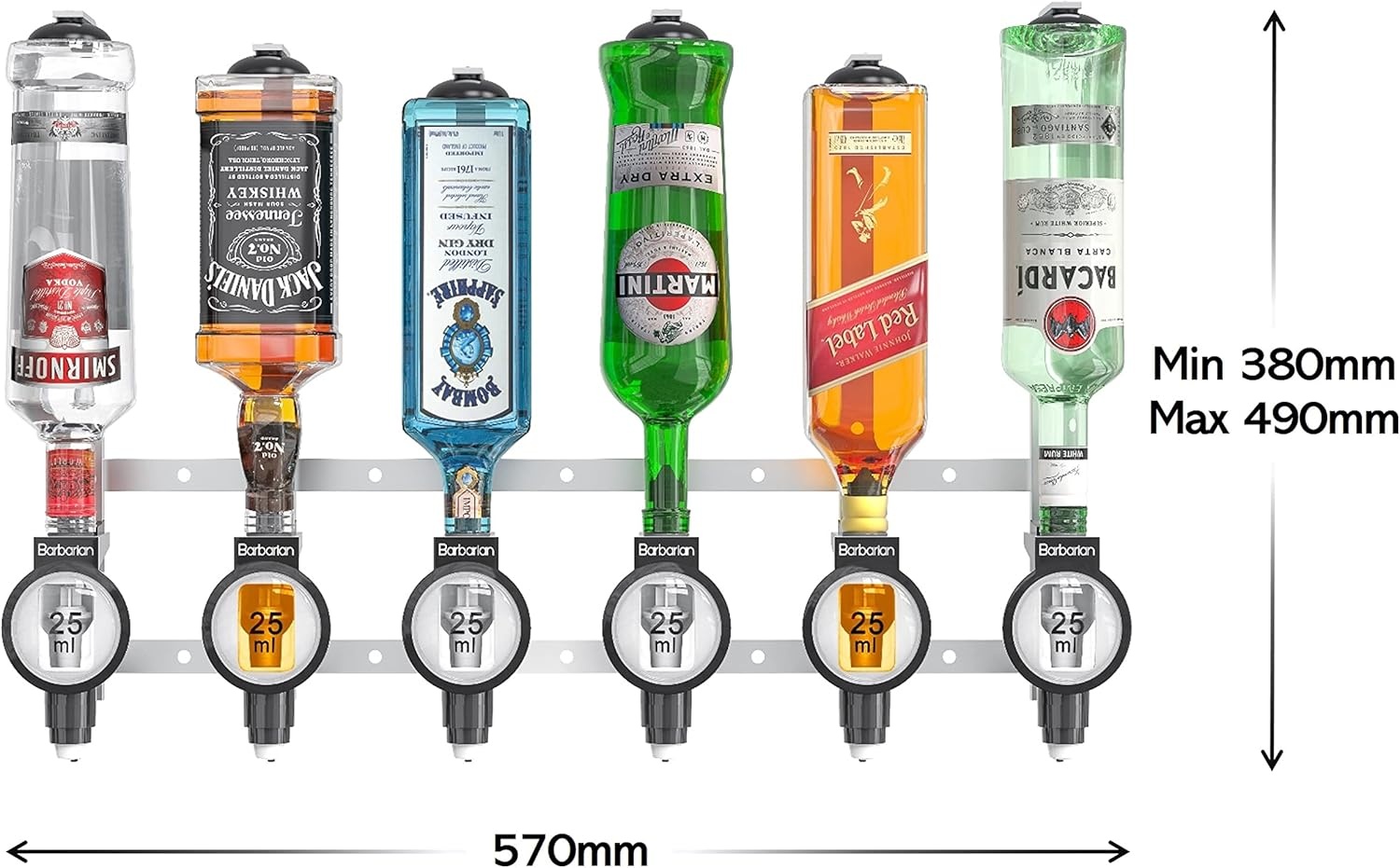 Barbarian 6-Fles Professionele Drankdispenser voor thuisbar - Zwart