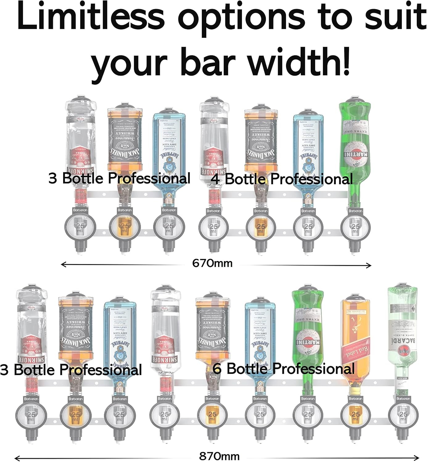 Barbarian 6-Fles Professionele Drankdispenser voor thuisbar - Zwart