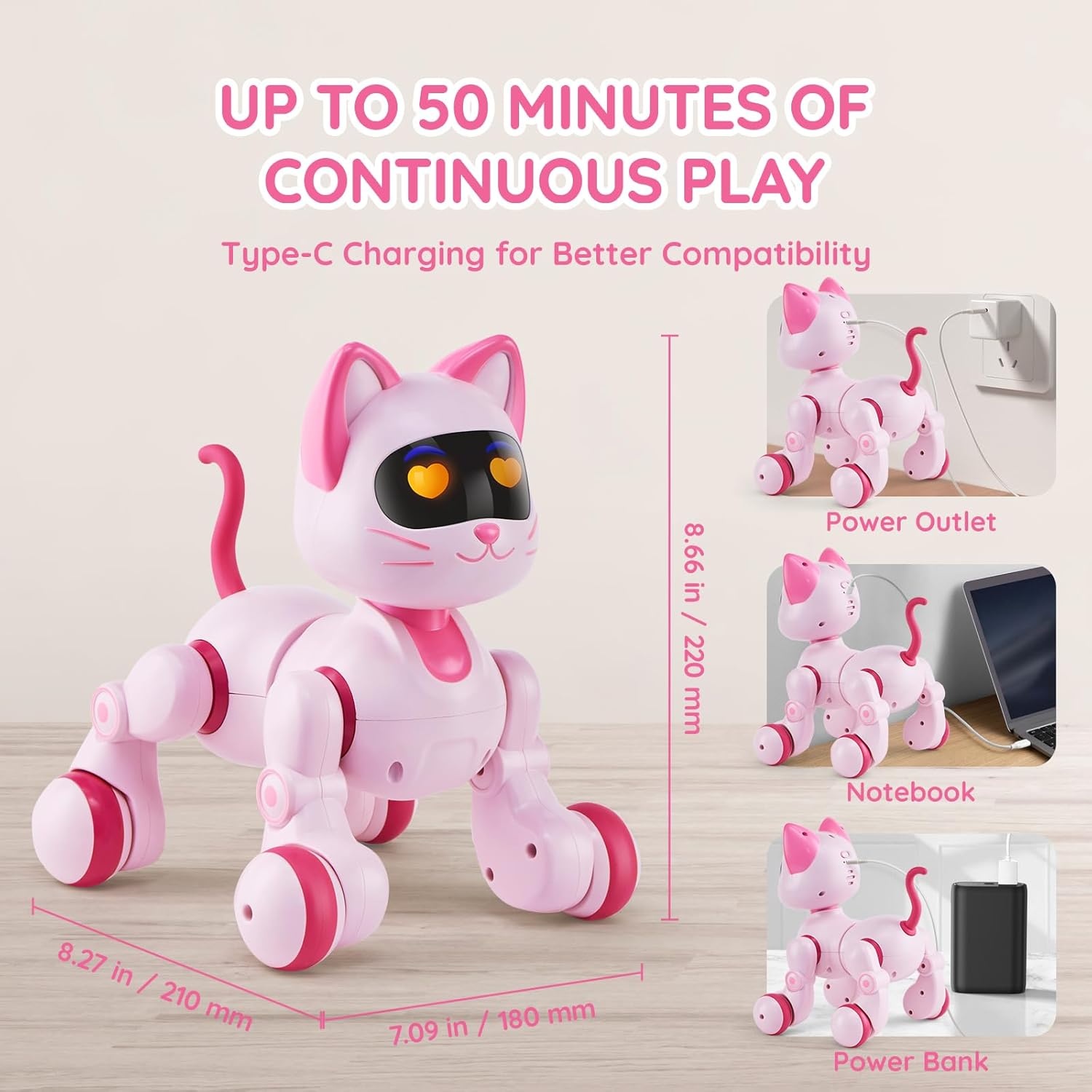 VEVOR Interactieve Robot Kat - Roze - 21 x 18 x 22 cm - Programmeerbaar speelgoed