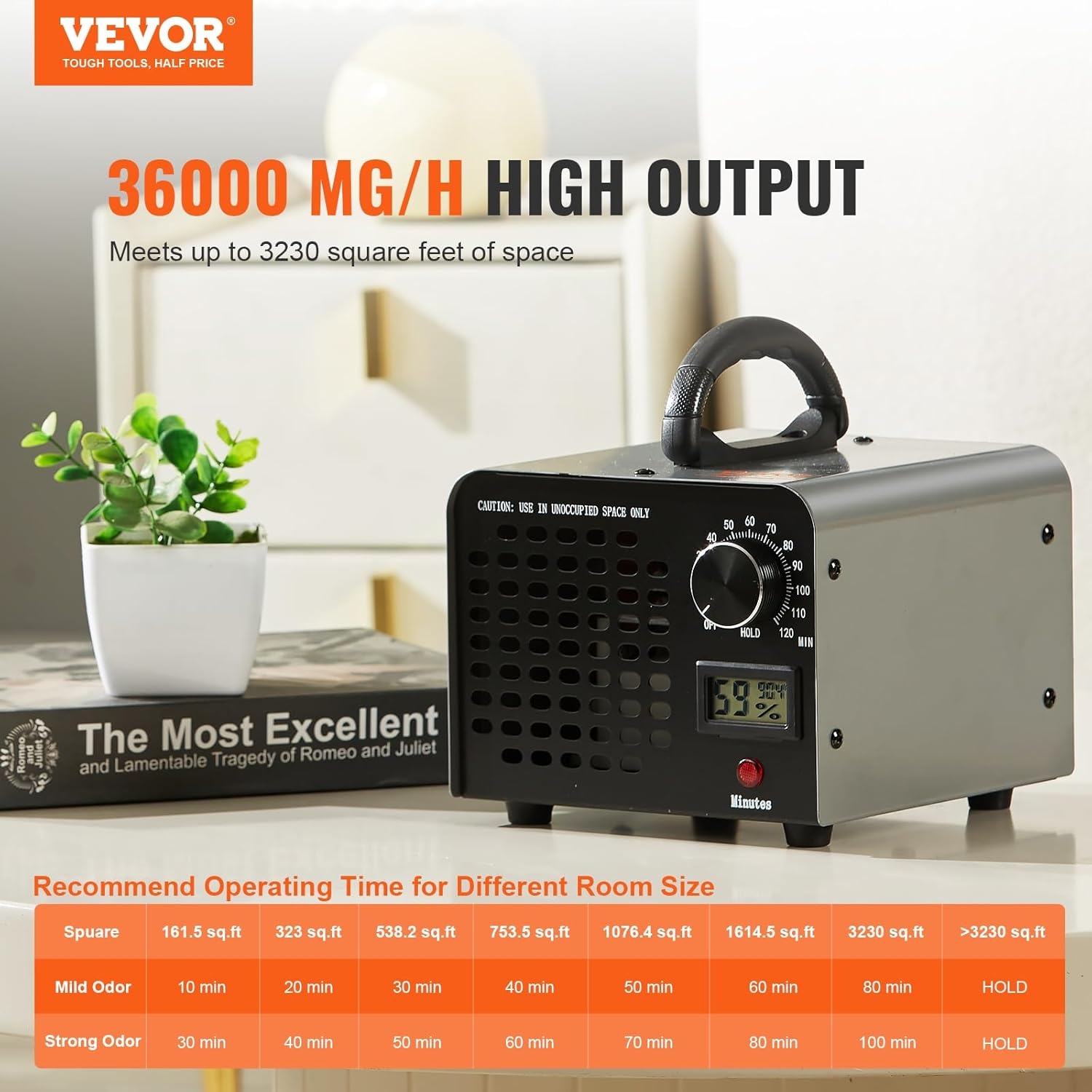VEVOR Ozon Generator - Luchtzuiveraar - 36.000 mg/u - Grijs - 17,5 x 19,7 x 16 cm